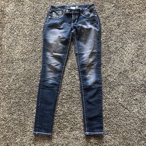 Womens Juniors Free Style Skinny Jeans Size 5 Pocket Embroidered 25"‎ x 31"